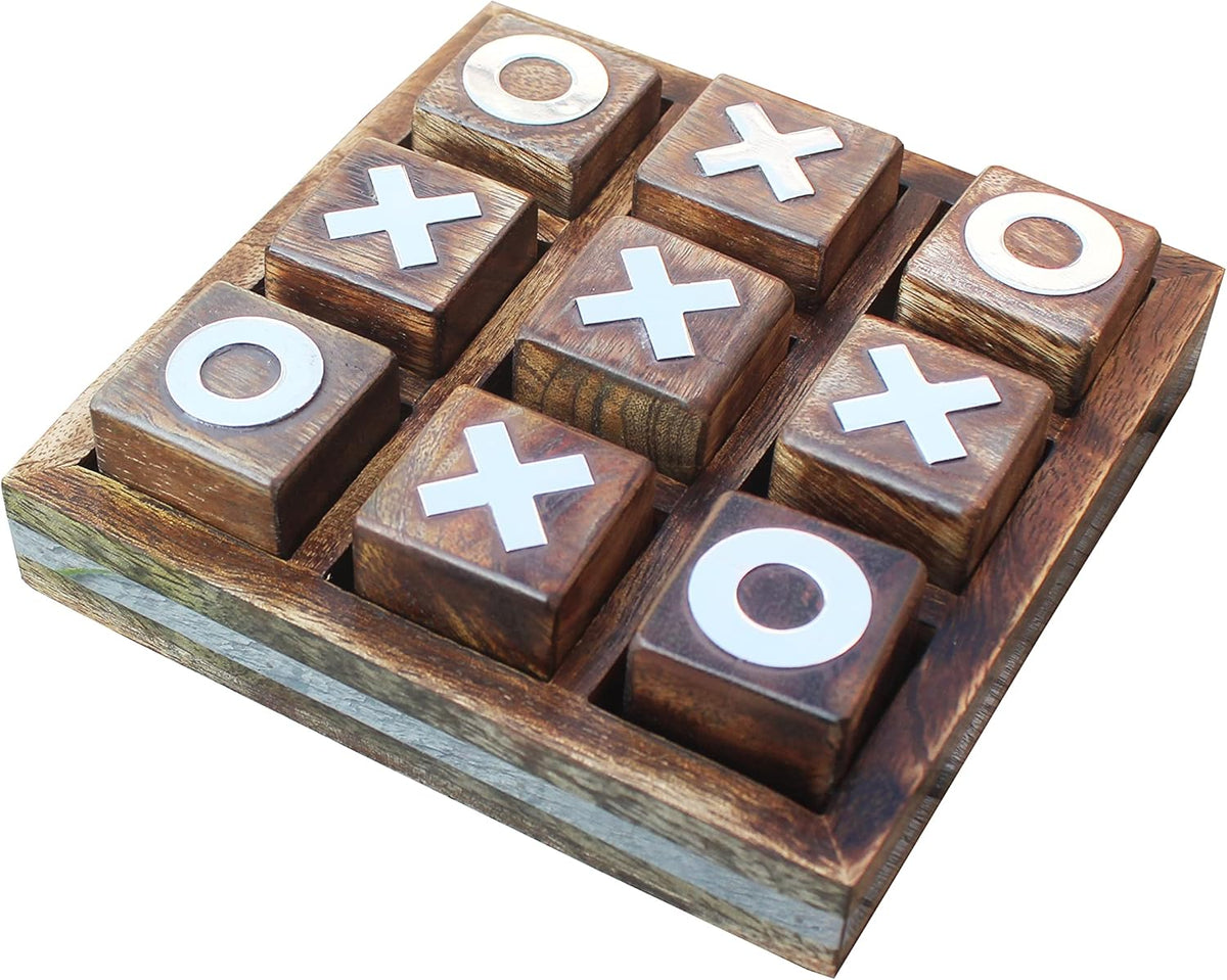 Wooden Tic Tac Toe Game | Board Game for Kids and Family | Table Top Living Room Decor Fun Game | Indoor Outdoor Adults Classic Travel Game (Burnt Wood)