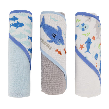 Buttons & Stitches Baby Girl 3 Pack Rolled/Carded Hooded Towels in Crisp Blossom Print (GS71728)