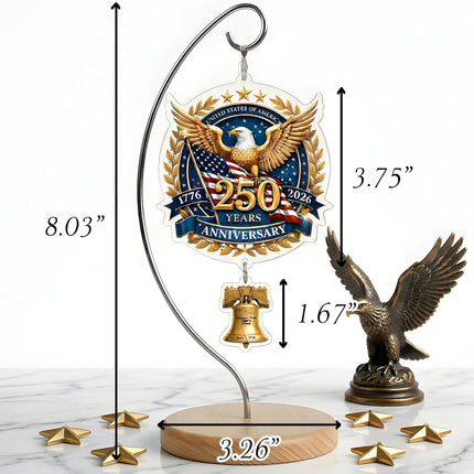 USA 250th Anniversary Tabletop Decor with Wooden Stand, American Patriotic Home Decor, Liberty Bell Ornament, 250 Anniversary USA Merchandise, Independence Day Desk Decoration, Gift for US Citizens