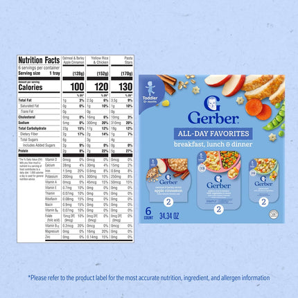 Gerber Toddler Food Variety 6 Pack, All Day Favorites, Breakfast, Lunch & Dinner