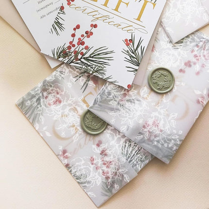 100 Pcs Vellum Jackets for 5x7 Invitations Floral Vellum Paper Invitation Sleeves Pre-Folded Translucent Envelope Inserts liner 115 GSM for Wedding, Birthdays, Bridal Baby Showers