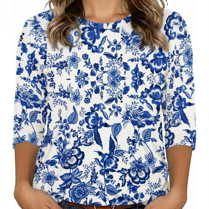 3/4 Sleeve Tops for Women Graphic Crew Neck Fall Blouses Spring T Shirts