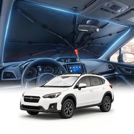 Umbrella Windshield Sun Shade for Car & SUV, Car Sunshade for Front Windshield [Nano Ice-Crystal Coatings] UPF50+ Heat & UV Block, Protect Interior & Keep Cooler Universal for Most of Sedan & SUV