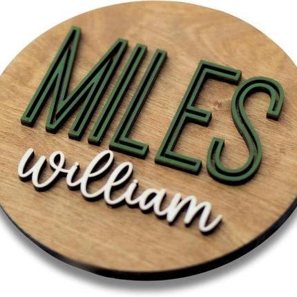 Custom Round Nursery Name Sign, Personalized 3D Baby Name Announcement Sign, Personalized Wooden Wall Plaque, 3D Wall Art for Children & Kids Rooms, Family Name Signs, 30 Colors (Design 11)