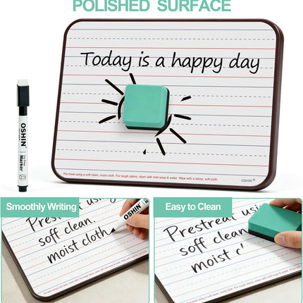 12 Pack Small White Boards, 9"x12" Double Sided Magnetic Dry Erase Boards Personal Handheld Whiteboards with Lines for Kids, Students, Teacher School, Include 12 Markers, 12 Erasers, 12X52 Pcs Letters