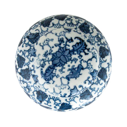 Small Decorative Ceramic Ginger Jar with Lid, Blue and White Floral Pattern