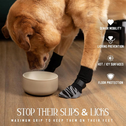 DOK TigerToes Premium Non-Slip Dog Socks for Hardwood Floors - Extra-Thick Grip that Works Even When Twisted - Prevents Licking, Slipping, and Great for Dog Paw Protection (X-Small)
