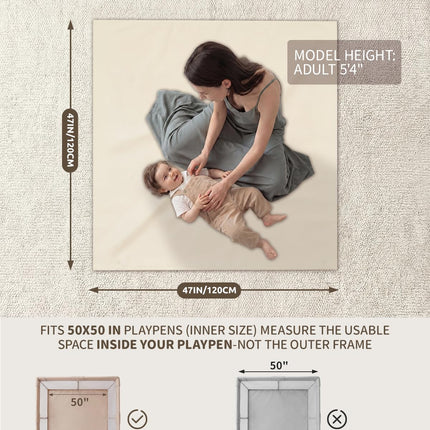 Joypony Baby Play Mat for Floor 47x47, 1.5” Thick Vegan Leather Crawling Mat with Removable Cover, Waterproof Playpen Mat for Infants and Toddlers, Wipe-Clean Kids Playmat, Cream