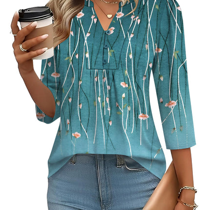 3/4 Length Sleeve Womens Tops Dressy Casual Henley V-Neck Summer Tops