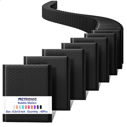 Bubble Mailers 8.5x12" Padded Envelopes Black 40 Pack Self Seal