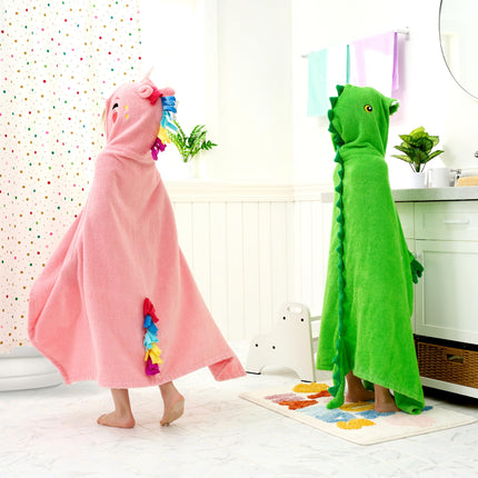 Dinosaur Hooded Towel for Kids Soft 100% Cotton Bath Beach Towel 30" x 50" for Kids 3-8 Years Toddler Pool Poncho with Hood Absorbent Swim Wrap for Boys Girls