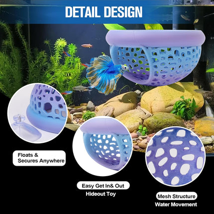 Multi-Functional Betta Hammock Feeding Bed - Floating or Suction Cup Mount, Adjustable Resting Spot & Hideout for Betta Fish & Shrimp | Betta Tank Accessories & Aquarium Decor