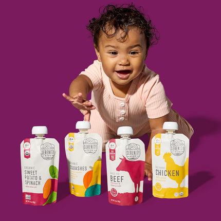 Serenity Kids 6+ Months Organic Baby Food Pouches - 5g Protein Nutrient-Packed Baby Puree Pouches - Organic Veggie-Rich Toddler Snack - On-the-Go Toddler Meals & Snack Pack - 8 Count, 3.5 Oz