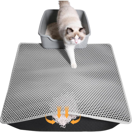 Cat Litter Mat, Honeycomb Double Layer Waterproof & Urine Resistant Non-Slip Litter Trapping, Easy Clean Washable Scatter Control for Litter Box (Gray, 24x15 Inch)