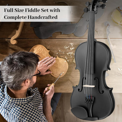 WITEK Beginner Violin for Kids, Black with Premium Maple Accessories, Hard Case Includes Bow, Bridge, Rosin, Shoulder Rest, Tuner, Mute, Manual