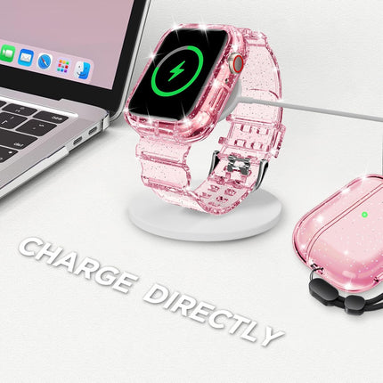 DABAOZA Compatible for Clear Apple Watch Band with Bumper Case 49mm 46mm 45mm 44mm 42mm 41mm 40mm 38mm, Women Men Glitter Bling TPU Sport Strap for iWatch SE Ultra 3 2 Series 11 10 9 8 7 6 5 4 3 2 1