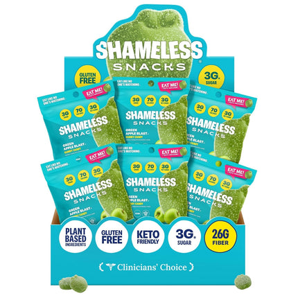 Shameless Snacks - Healthy Low Calorie Snacks, Low Carb Keto Gummies (Gluten Free Candy) - 6 Pack Green Apple Blast