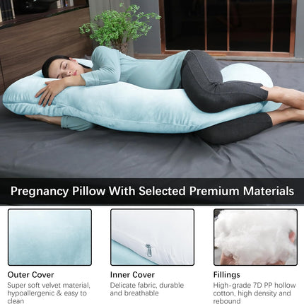 MOON PARK Pregnancy Pillows for Sleeping - U Shaped Full Body Maternity Pillow with Removable Cover - Support for Back, Legs, Belly, Hips - 57 Inch Pregnancy Pillow for Women - Aqua