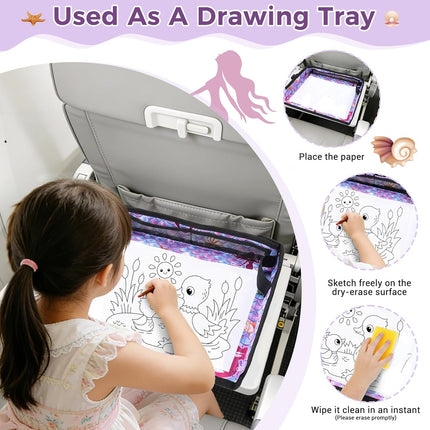 COOLBEBE Airplane Tray Table Cover – Foldable Travel Tray Cover for Toddlers 1-3 – Universal Fit for Airplane, Car Seat, High Chair – Machine Washable, Portable (Mermaid)