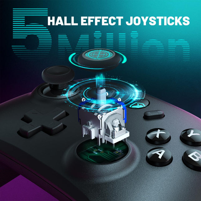 Wireless PC Gaming Controller - Hall Effect Joystick, 2.4G & Wired 1000Hz Polling Rate, 800mAh Battery, Adjustable Turbo/Vibration - for PC/Switch/iOS/Android