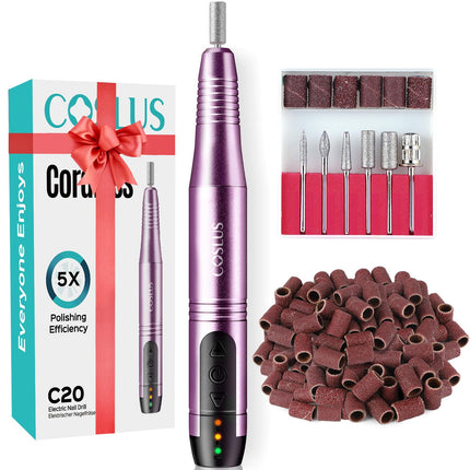 Fresadora de uñas inalámbrica C20, lima eléctrica, kit todo en uno, morado