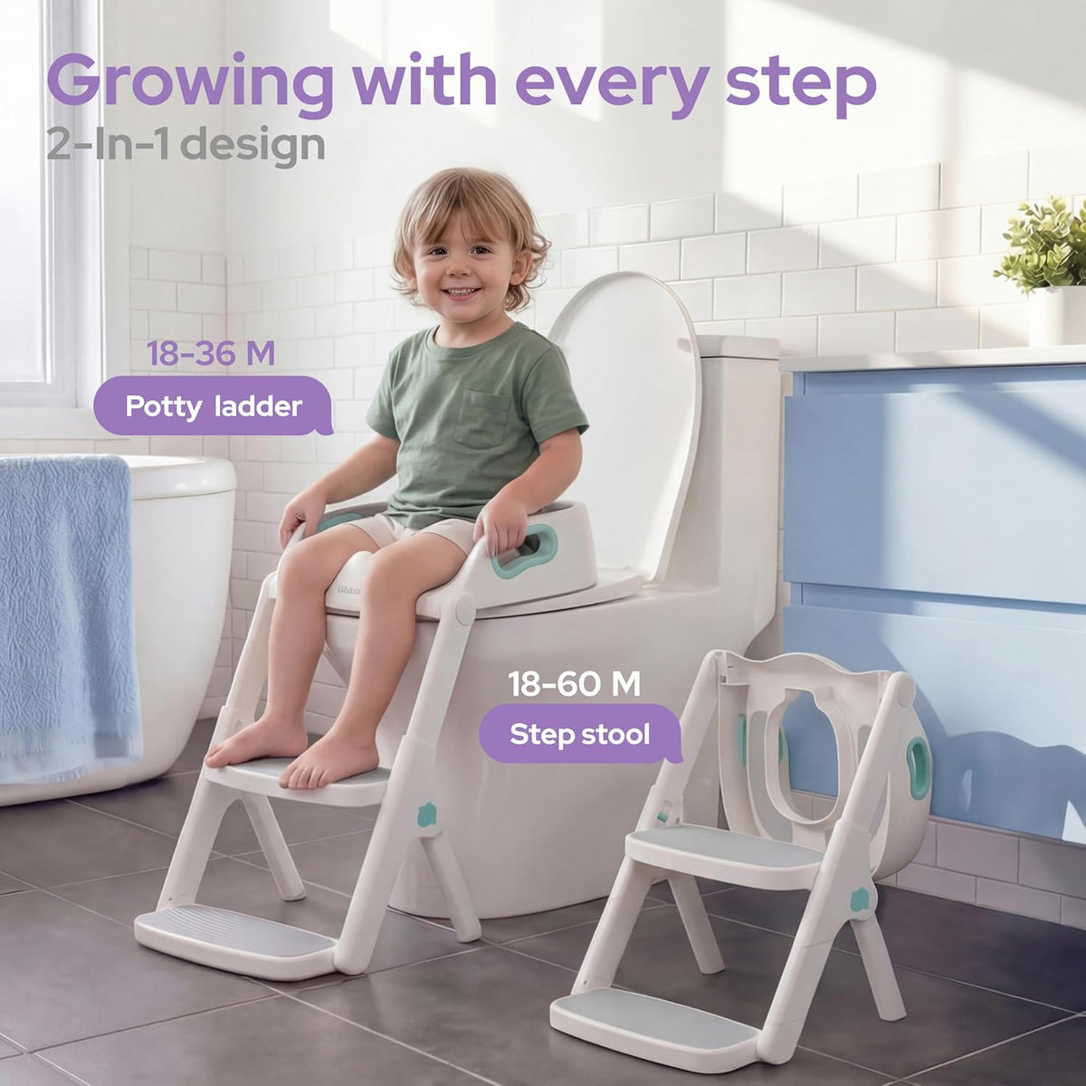 2-in-1 Toddler Potty Training Seat with Steps, Green - photo 2