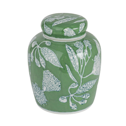 Small Decorative Ceramic Ginger Jar with Lid, Blue and White Floral Pattern