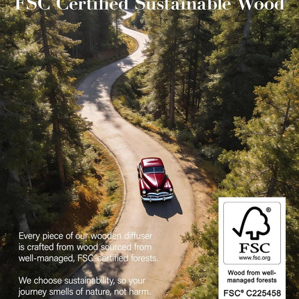 Wooden Car Air Freshener | FSC-Certified Original Wood, Visor Metal Clip, 100% Pure Essential Oils, 40+ Days Long-Lasting Odor Eliminator, 3 Refillable Scents Diffuser for Cars, Trucks, SUVs