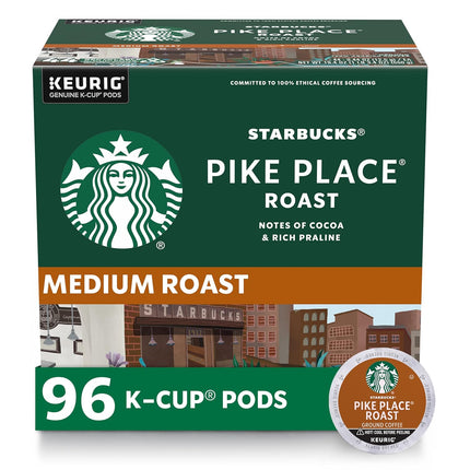Starbucks K-Cup Coffee Pods, Medium Roast Hot or Iced Coffee, Pike Place Roast, 96 Keurig Pods