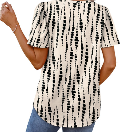 T Shirts for Women V Neck Dressy Casual Blouses Puff Short Sleeve Summer Tops Loose Fit