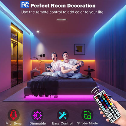 100 ft RGB LED Strip Lights with Music Sync, Remote and Bluetooth App Control - photo 3