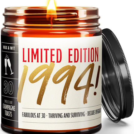 Wax & Wit 30th Birthday Gifts for Women, Birthday Candles - Scented with Champagne Bubbles - 30 Year Old Gift Ideas – 9oz, Soy Wax, 50 Hour Burn, Premium Candle