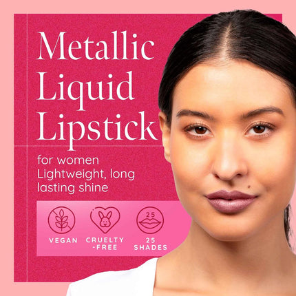 Aromi Dusty Rose Metallic Liquid Lipstick, Rosy Pink Nude Lip Color, Shimmery Finish, Waterproof, Long Lasting, Vegan, Cruelty-Free, Handmade (Pixie Dust)
