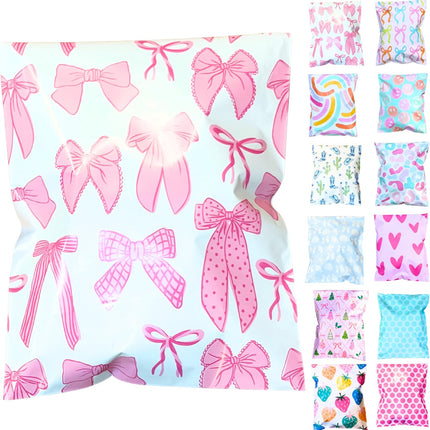 6x9 Colourful and Stylish 100 Pack Poly Mailer Bags with Unique Designs | Waterproof, Tear-Resistant, Durable Shipping Bags Ideal for Gifts, Small Businesses, and Secure Packaging | Ribbon Bow