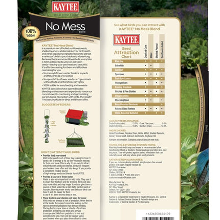 Kaytee Wild Bird No Mess Food Seed Blend For Blue Jays, Woodpeckers, Juncos, Cardinals, Grosbeaks, Sparrows, and Finches, 5 Pound