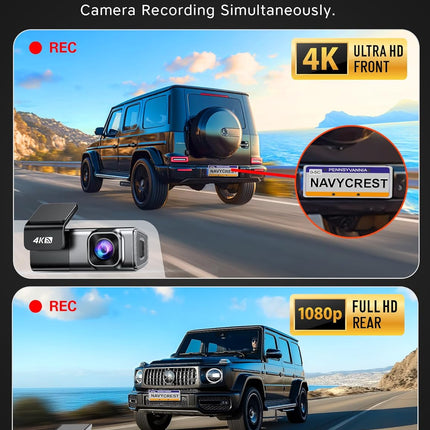 Navycrest 4K Dash Cam Front and Rear with 64GB Card, Built-in 5G WiFi, Dash Camera for Cars 4K Front and 1080P Rear, Dashcams for Cars Loop Recording, Gravity Sensor, 24-Hours Parking Mode