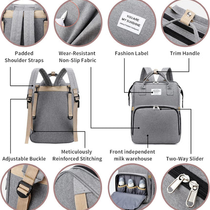 Personalized 3 in 1 Diaper Bag Backpack with Changing Station Multifunction Large Baby Diaper Bags for Boys & Girls Portable, Custom Lightweight Changing Bag Newborn Baby Essential Gifts (Grey)