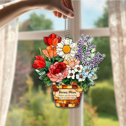 Bonus Mom Acrylic Suncatcher with Card, Bonus Mom Gifts from Daughter Son, for Stepmom Bonus Mom, Birthday Gifts for Stepmom, Stepmother