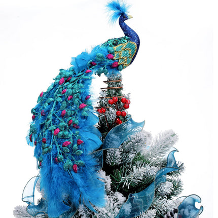 15 Inch Christmas Peacock Tree Topper, Glitter Peacock Feather Ornaments