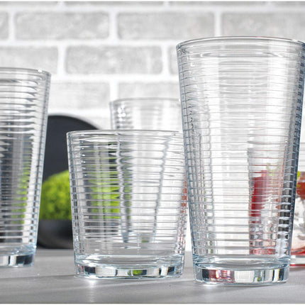 Set of 16 Heavy Base Ribbed Durable Clear Drinking Glass Cups