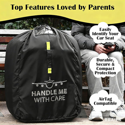 Car Seat Travel Backpack – Universal Fit Gate Check Bag with Adjustable Backpack Straps, Water-Resistant Airplane Travel Essentials with ID Window