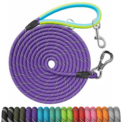 30 FT Dog Leash, Obedience Recall Training Agility Lead, with 2 Swivel Hooks, Reflective Threads and Soft Handle, Puppy Leash for Walking, Hunting, Camping for Small Medium and Large Dogs-Black