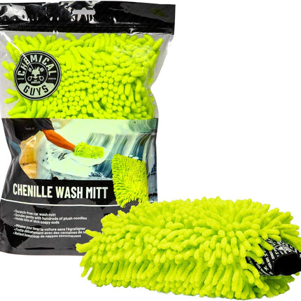 Chemical Guys Chenille Premium Scratch-Free Microfiber Wash Mitt for Car Washing - Lime Green, Ultra-Soft Car Wash Glove, Swirl-Free Finish, Safe for Trucks, SUVs, Motorcycles, and More