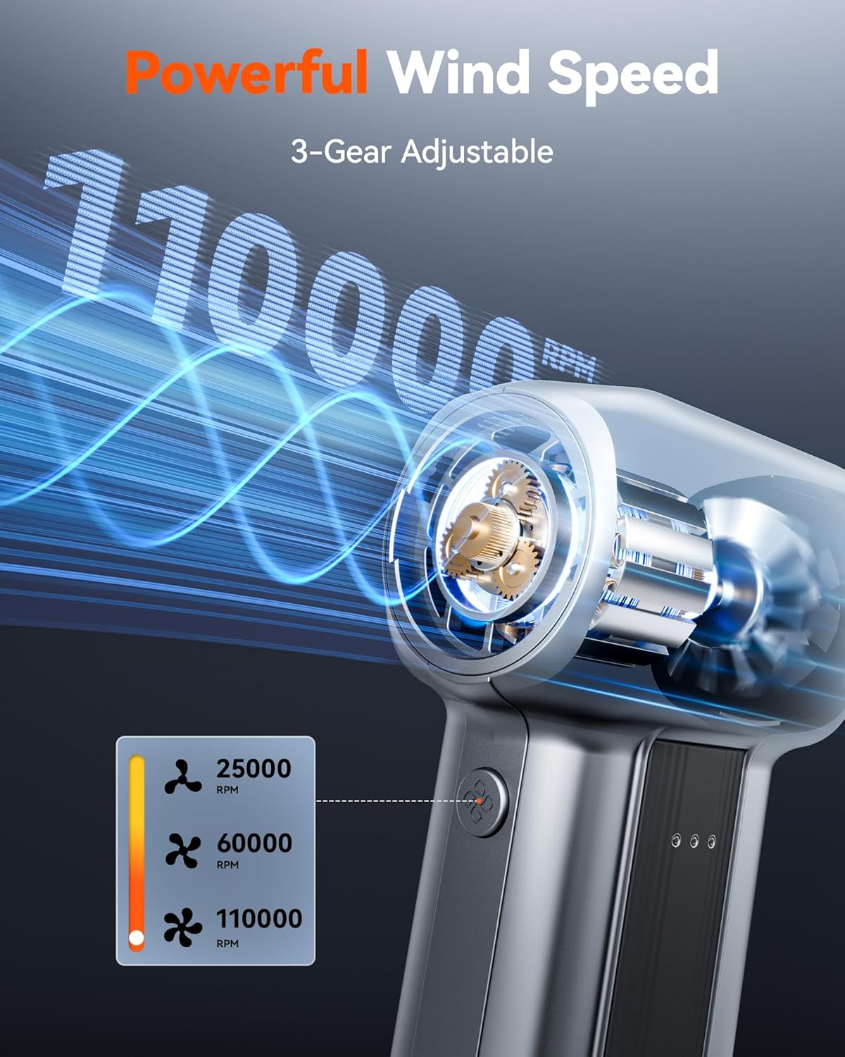 Compressed Air Duster-110000 RPM Electric Air Duster with Extended Runtime, 3-Speed Rechargeable Air - photo 2