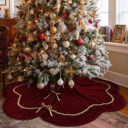 Red 48 Inch Christmas Tree Skirt Velvet Scallop Ddge