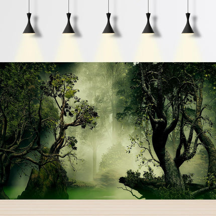 Deep Forest Aquarium Background Tranquil Lake Foggy Misty Rainforest Terrarium Background Tropical Jungle Old Trees Fish Tank Background Natural Forest Landscape Aquarium Backdrop Poster Vinyl 30x12in