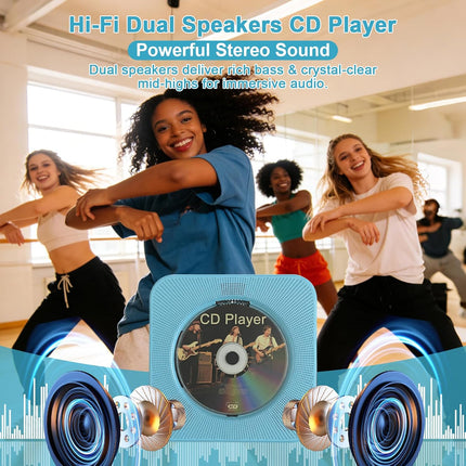 Gueray CD Player Portable Bluetooth Desktop CD Player for Home with Timer Built-in HiFi Speakers with LCD Screen Display Boombox FM Radio USB Type-c (Blue)