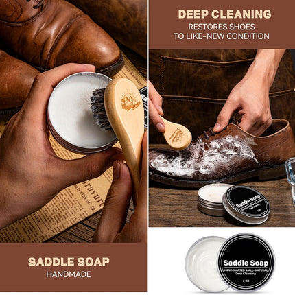 CUTEUP Leather Boot Care Kit – Mink Oil, Saddle Soap for Leather, Shoe Brush, Waterproof Wax, Leather Cleaner and Conditioner
