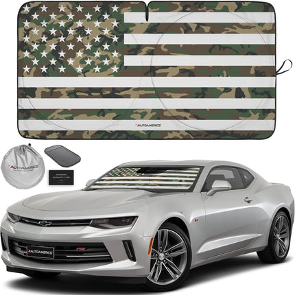 1-Piece Windshield Sun Shade Grunge American Flag - 4 USA Design - Foldable Car Front Window Sunshade for Most Sedans SUV Truck - Blocks Max UV Rays and Keeps Your Vehicle Cool - Medium
