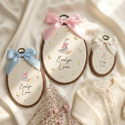 Personalized Baby Name Sign with Bows Babies Hospital Name Sign Welcome Announcement Sign for Newborn Embroidery Hoop Custom Infant Baby Name Baby Shower Birthday Gifts (11)